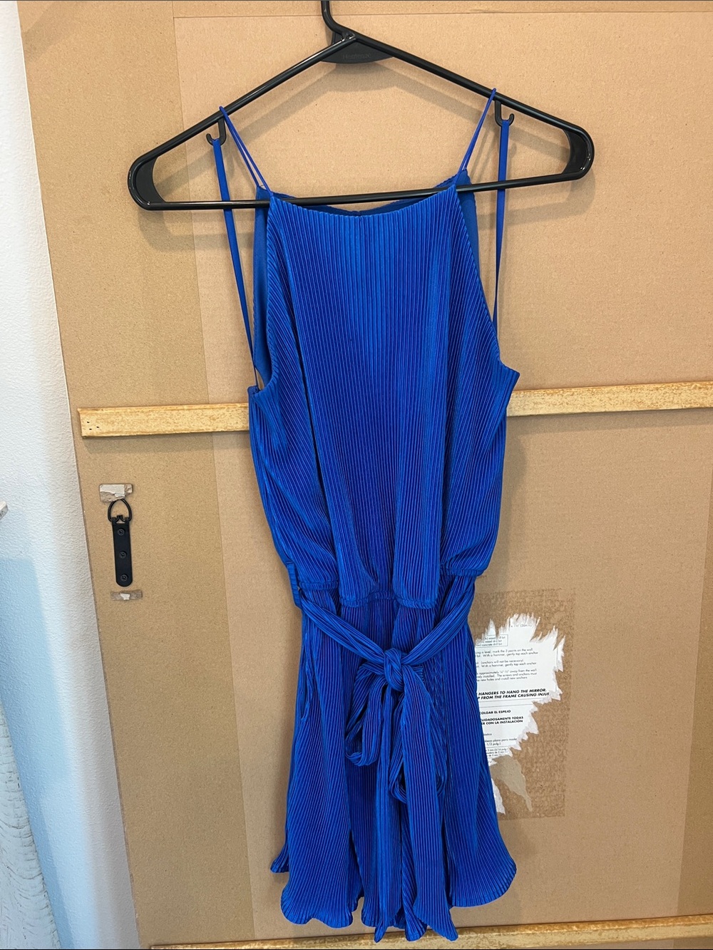 She + Sky Royal Blue Pleated Sleeveless Tie-Waist Mini Dress